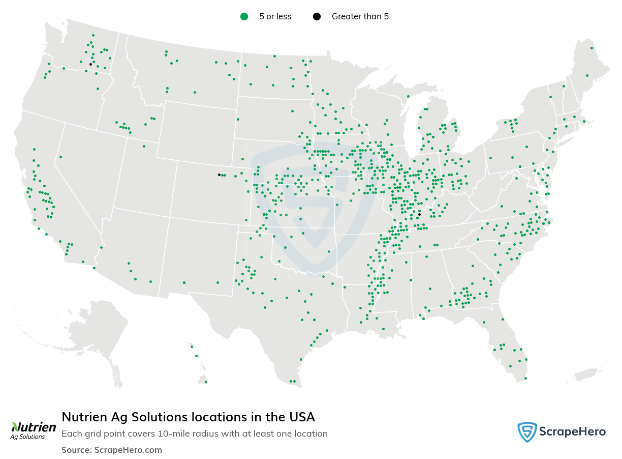 Map of Nutrien Ag Solutions locations in the United States