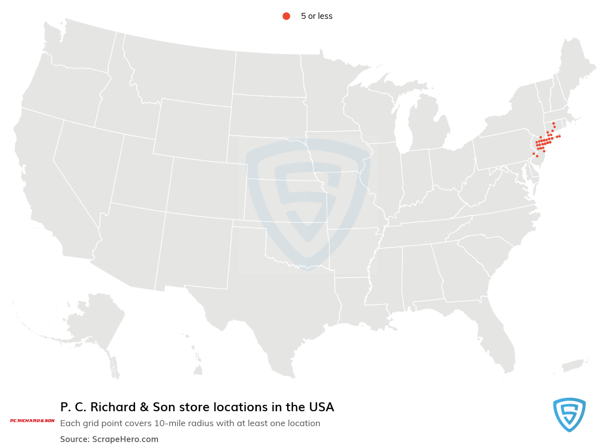 Map of P. C. Richard & Son stores in the United States