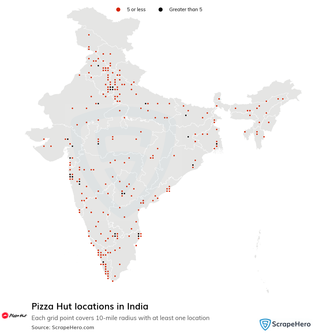 Map of Pizza Hut locations in India