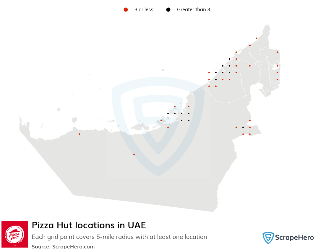 Map of Pizza Hut locations in United Arab Emirates