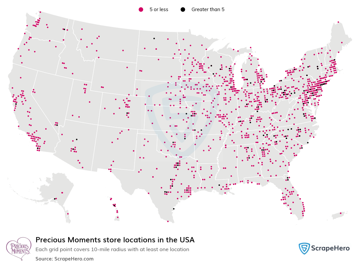 Map of Precious Moments stores in the United States