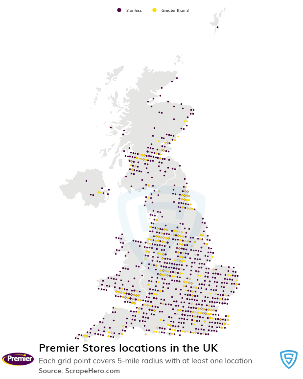Map of Premier Stores locations in the United Kingdom