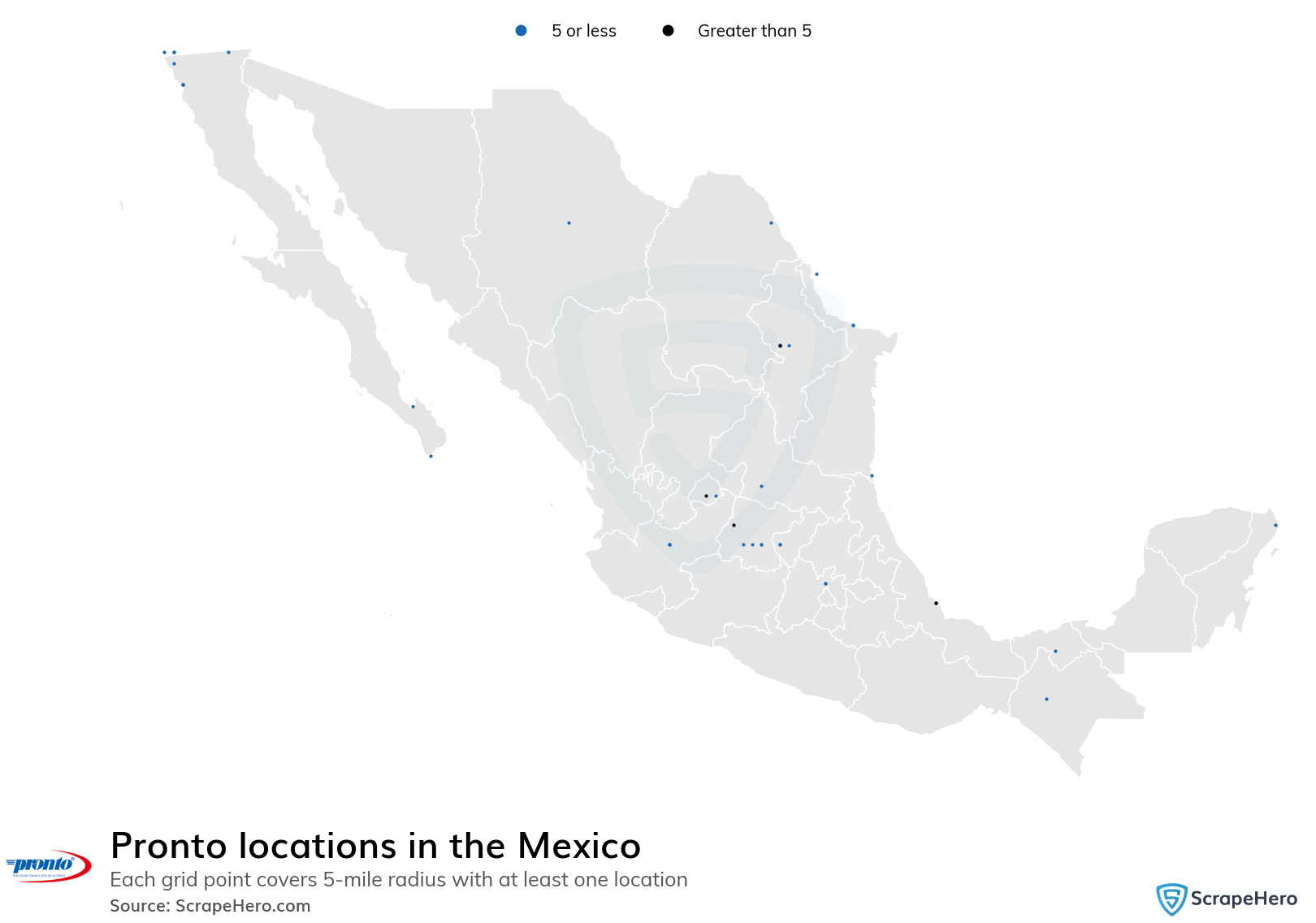 Map of Pronto locations in Mexico