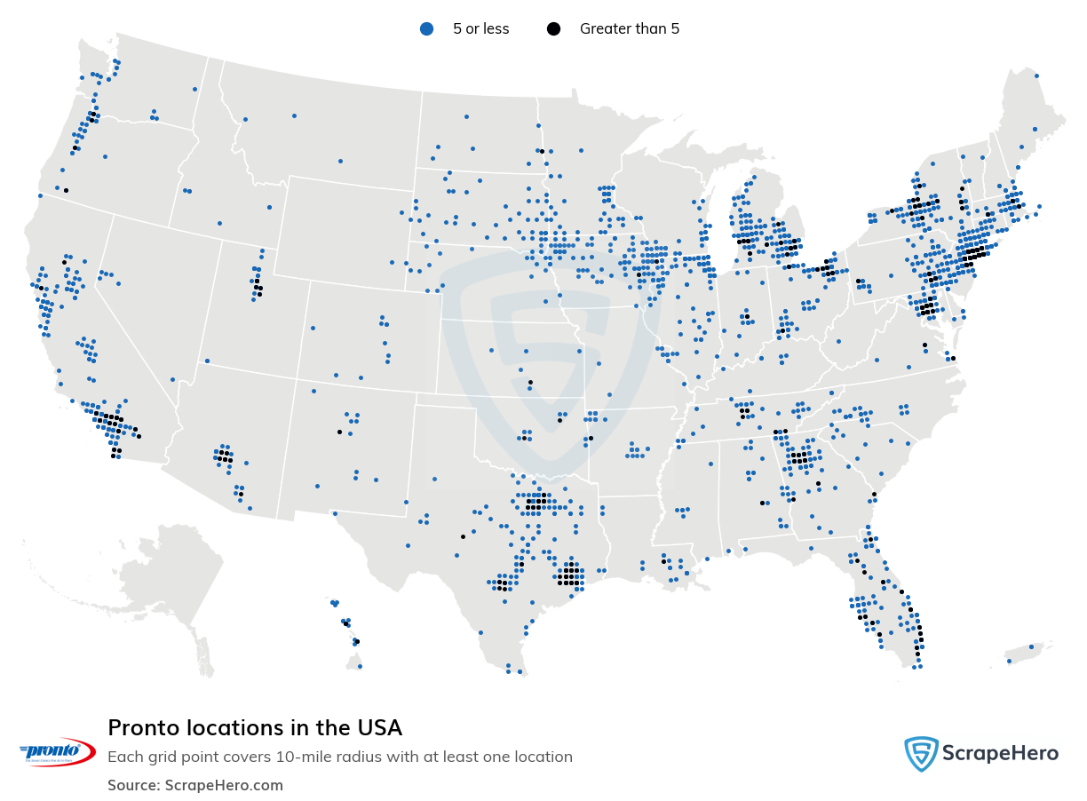 Map of Pronto locations in the United States