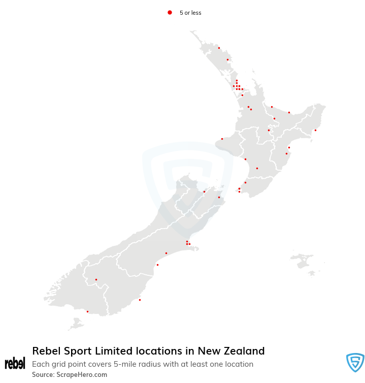 Number of Rebel Sport Limited locations in Newzealand in 2024