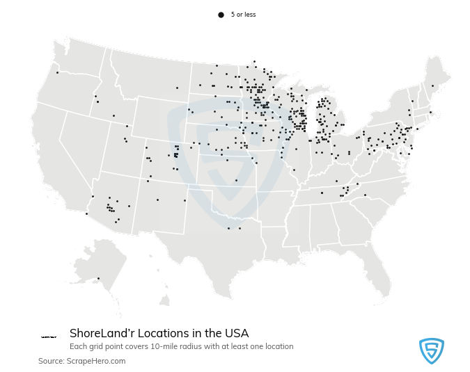 Map of ShoreLand'r dealerships in the United States