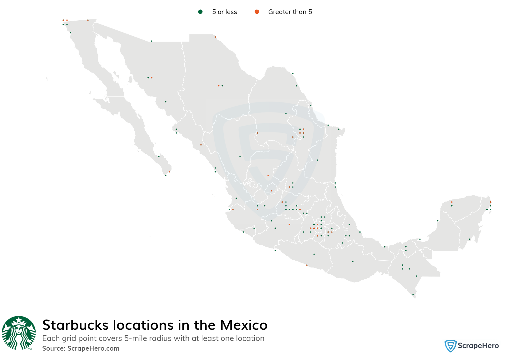 Map of Starbucks stores in Mexico