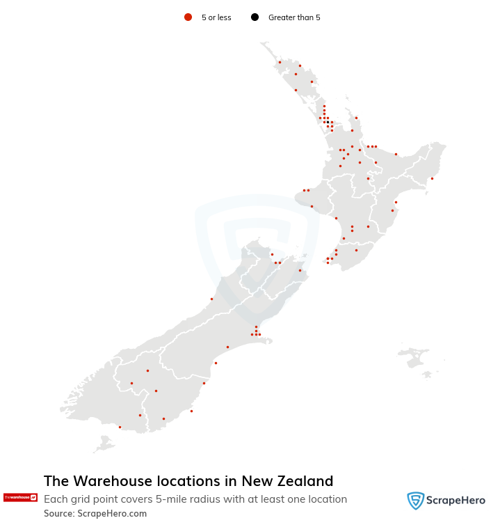 Map of The Warehouse stores in New Zealand