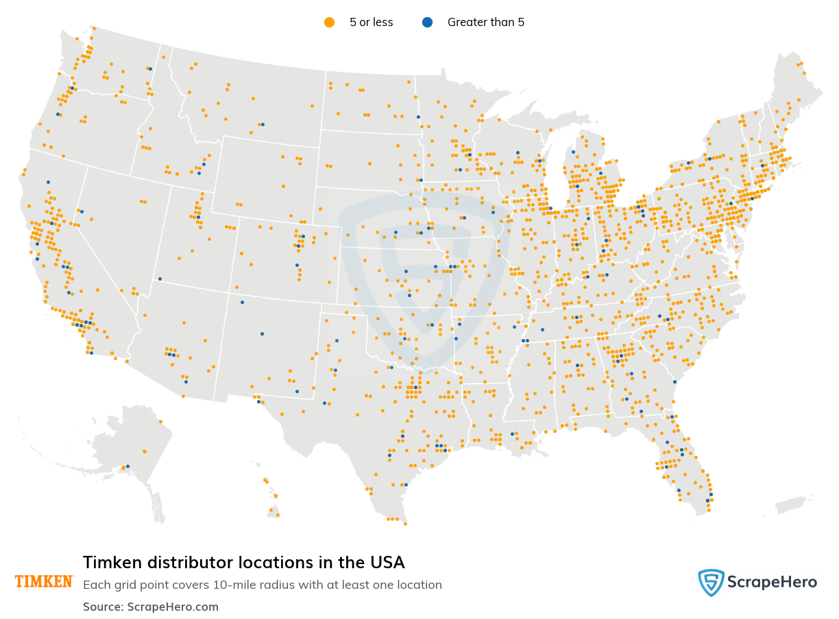 Map of Timken distributors in the United States