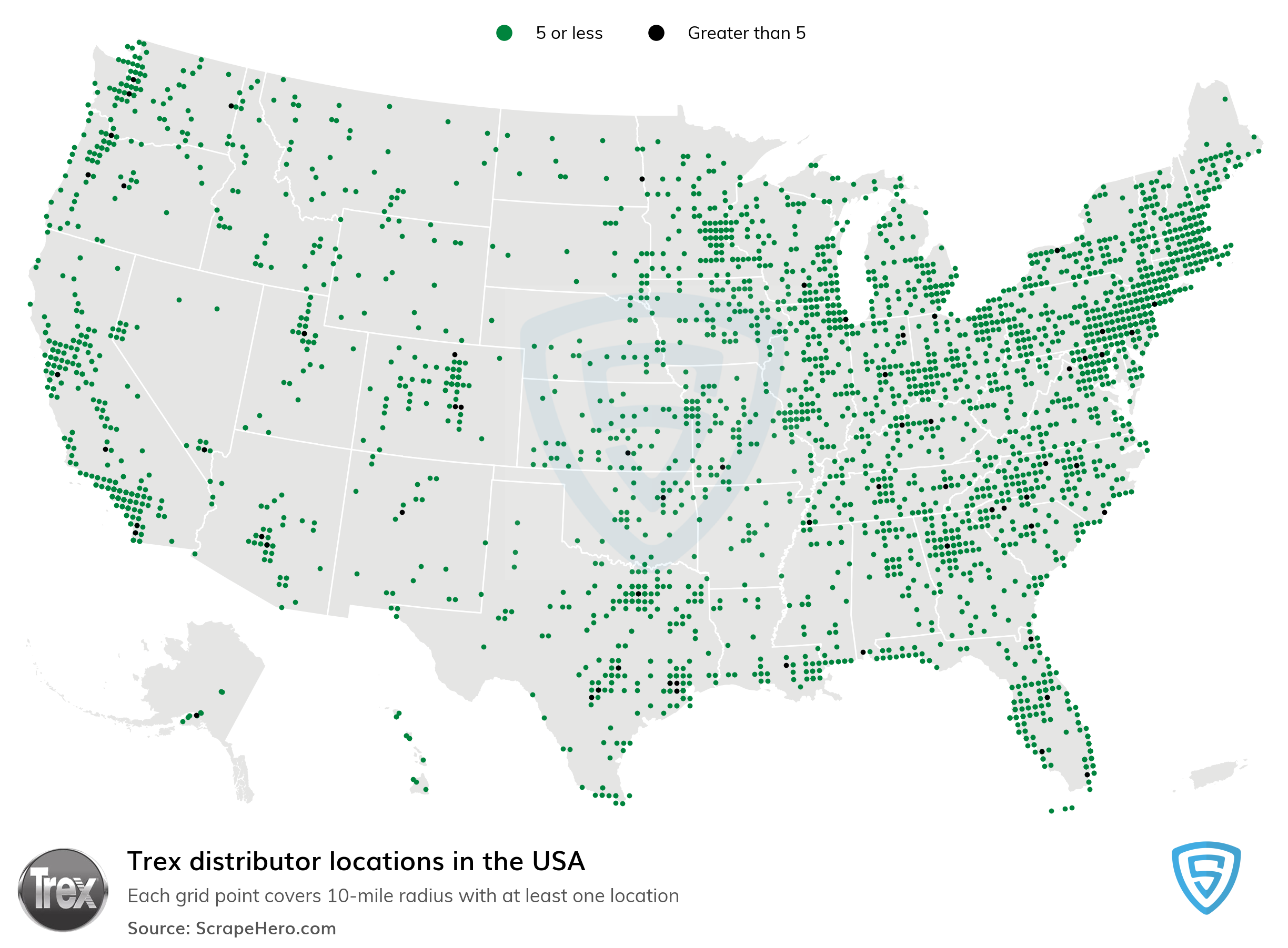 Number of Trex locations in the USA in 2024 | ScrapeHero