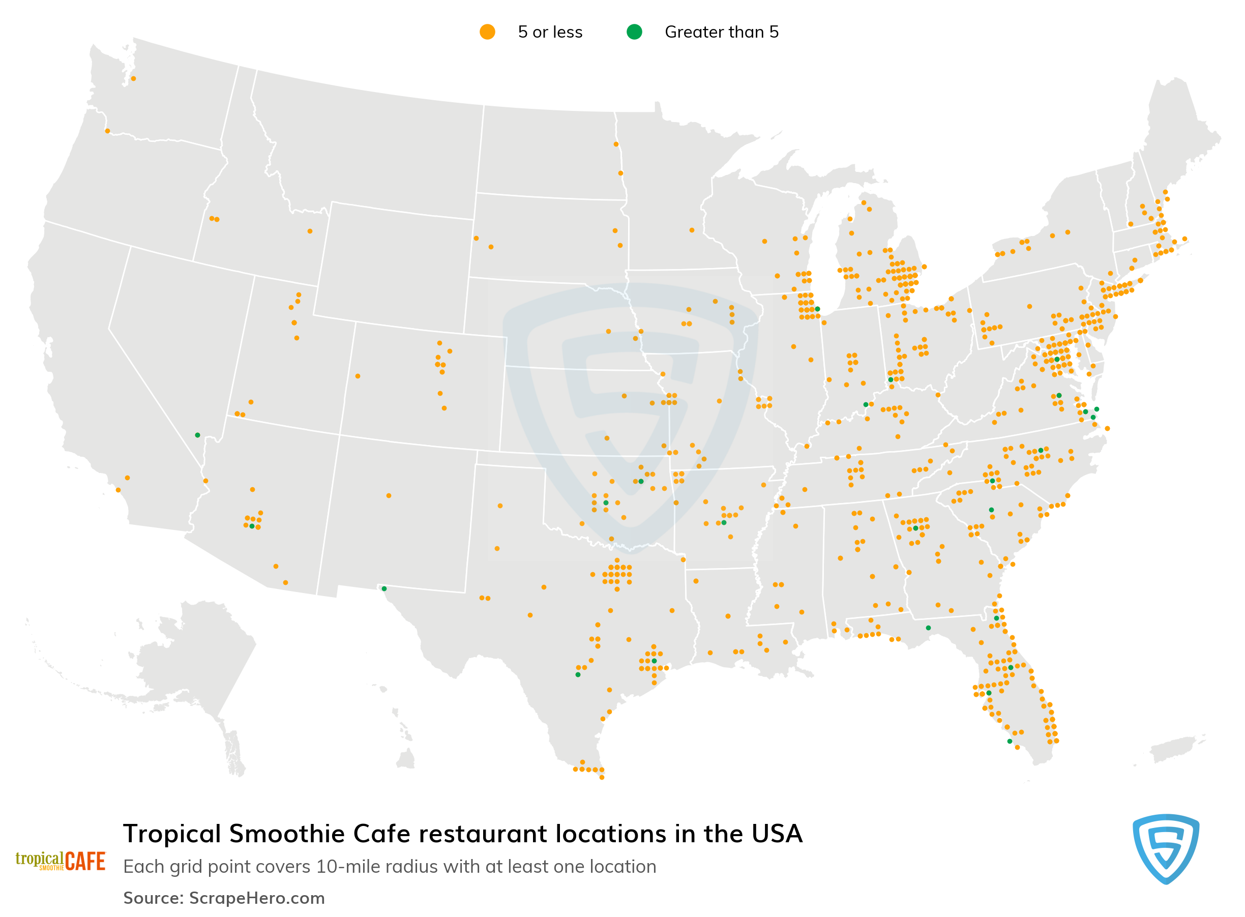 Number of Tropical Smoothie Cafe locations in the USA in 2024 | ScrapeHero