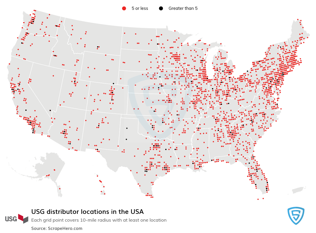 Map of USG distributors in the United States