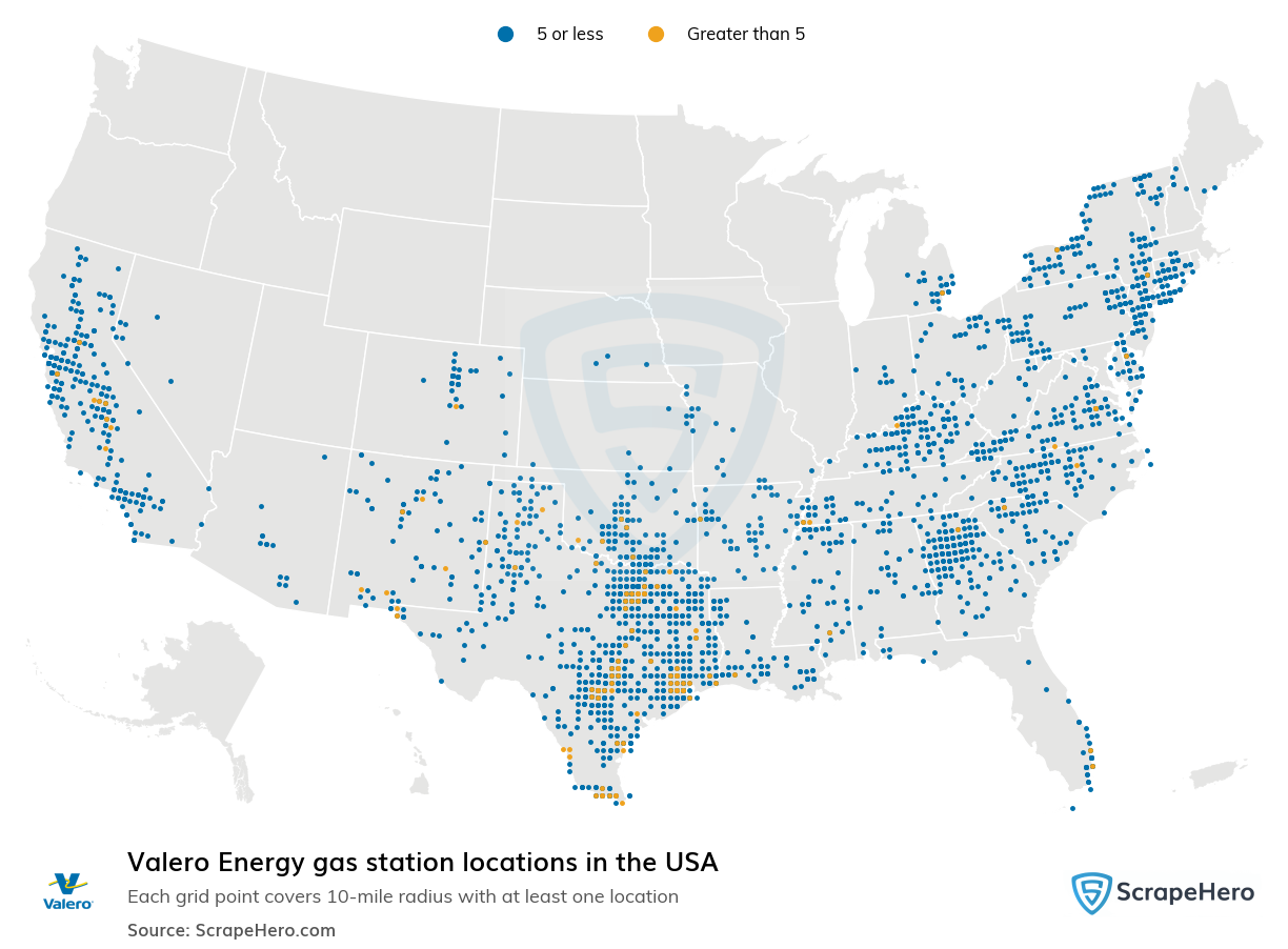 Map of  locations in the United States in 2024