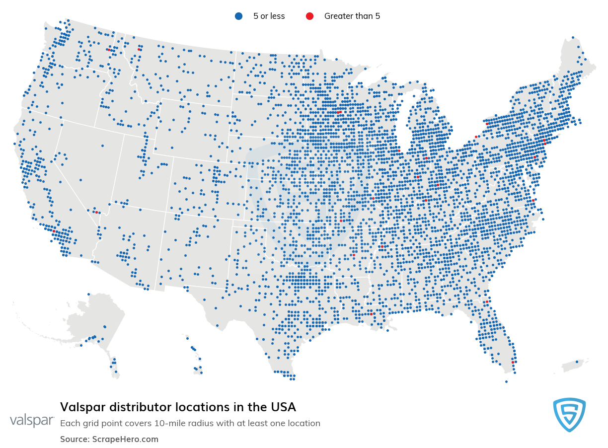 Map of Valspar distributors in the United States