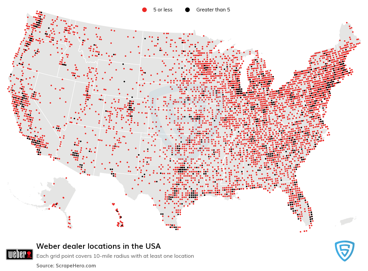 Map of Weber dealers in the United States