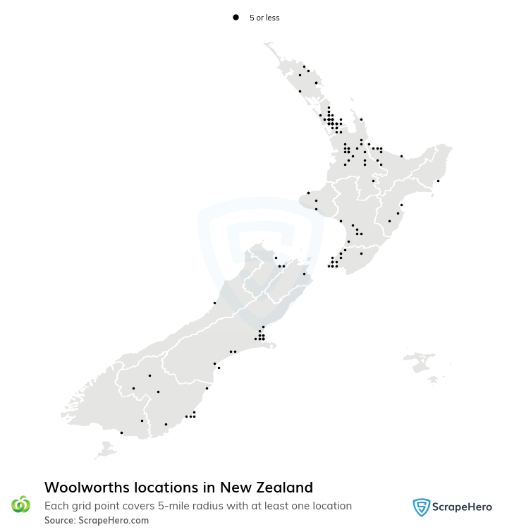 Map of Woolworths stores in New Zealand