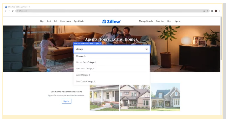 Zillow homepage