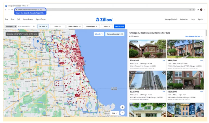 Zillow search URL