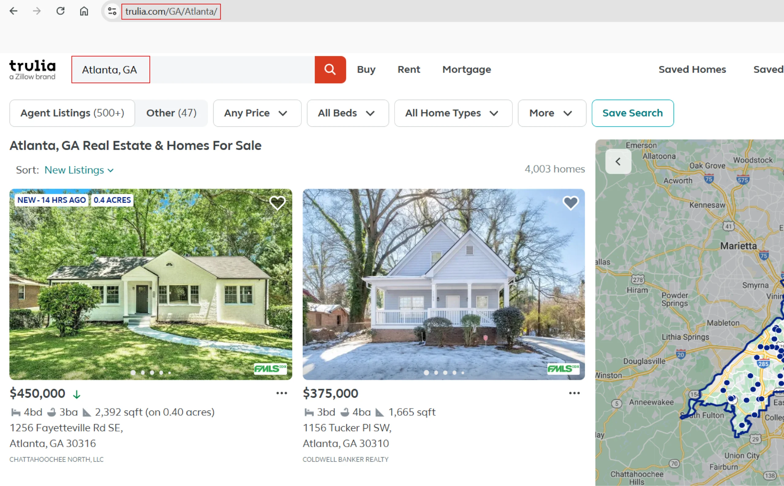 Trulia search URL