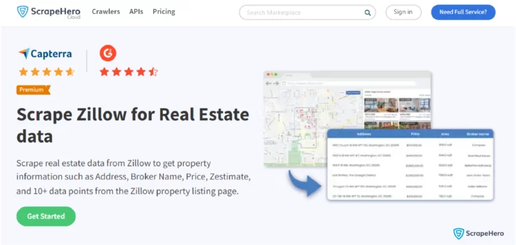 Home page of ScrapeHero Zillow real estate scraper,one of the best web scraping tools