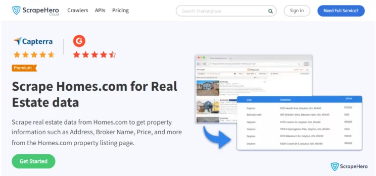 home page of ScrapeHero Homes.com real estate scraper