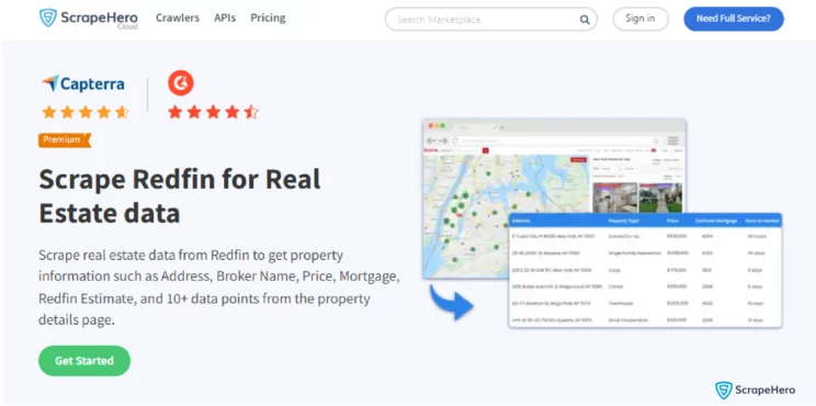 home page of ScrapeHero Redfin real estate scraper, one of the best web scraping tools for real estate data