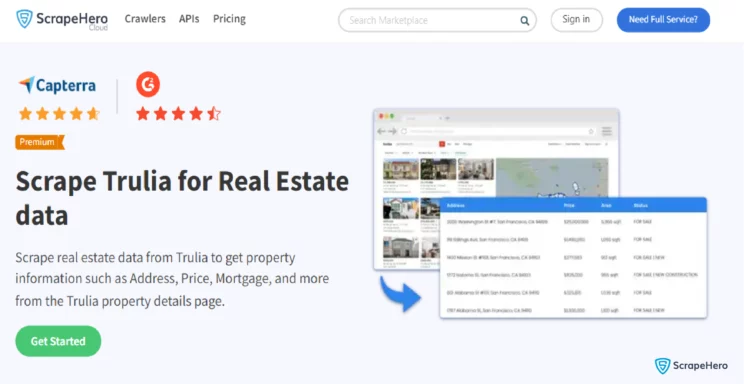 home page of ScrapeHero Trulia real estate scraper, one of the best web scraping tools for real estate data.