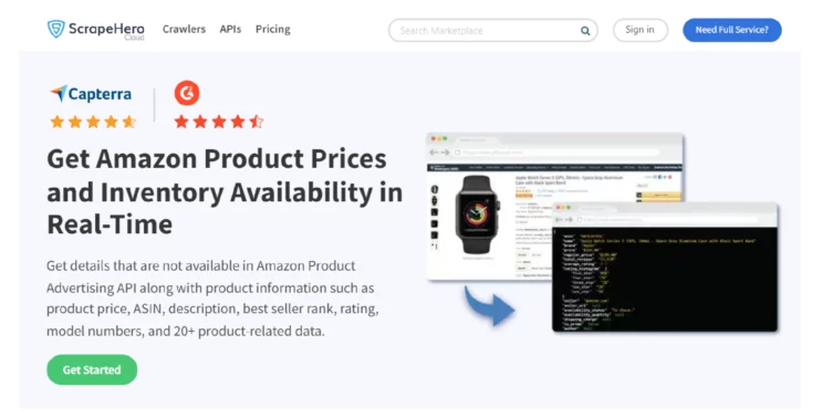 home page of the ScrapeHero Amazon Price Monitoring API, one of the best price monitoring tools for monitoring prices