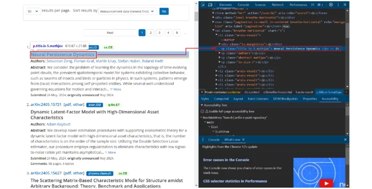 Developer tools showing the p tag holding article topic