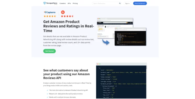 ScrapeHero Amazon Product Reviews and Ratings Scraper homepage