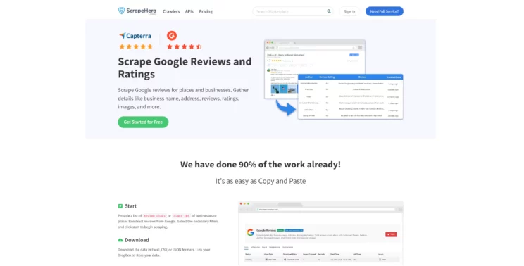 ScrapeHero Google Reviews and Ratings Scraper homepage