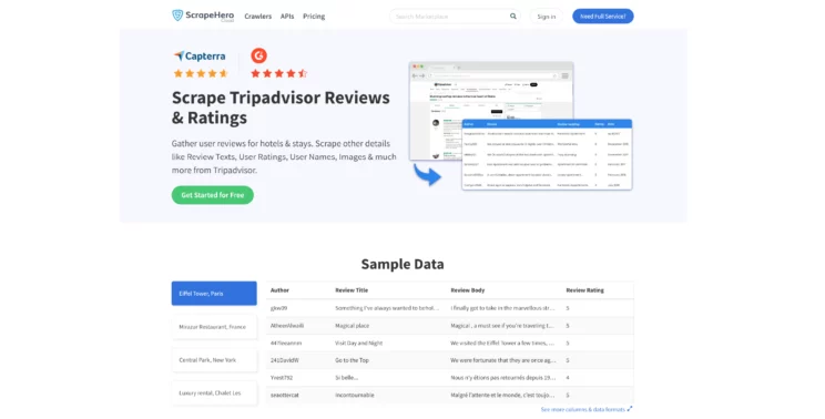 ScrapeHero Tripadvisor Reviews & Ratings Scraper homepage