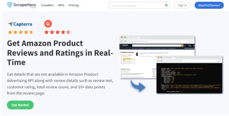 The home page of ScrapeHero Amazon Product Reviews and Ratings API
