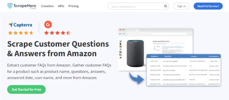home page of ScrapeHero Amazon Customer FAQs Scraper