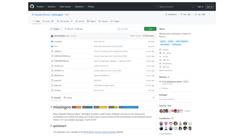 Homepage of Python data visualization library Missingno