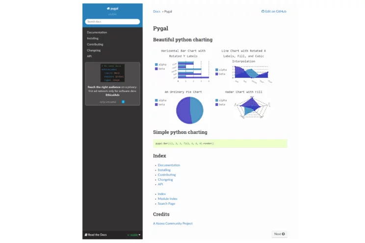 Homepage of Python data visualization library Pygal