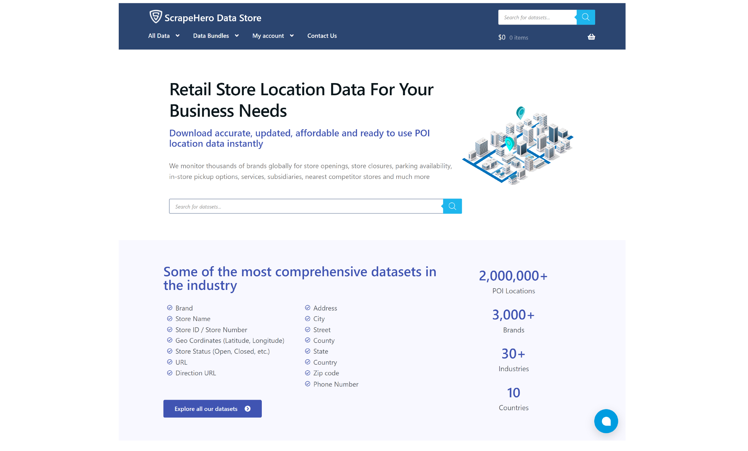 Home page of ScrapeHero Data Store