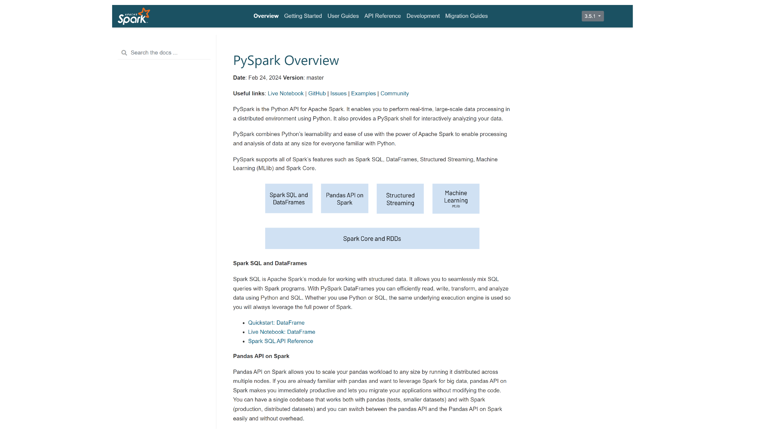 PySpark Homepage