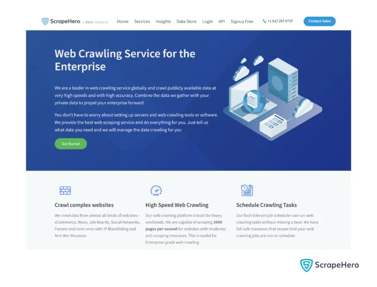 ScrapeHero for Web Crawling Services Wepage