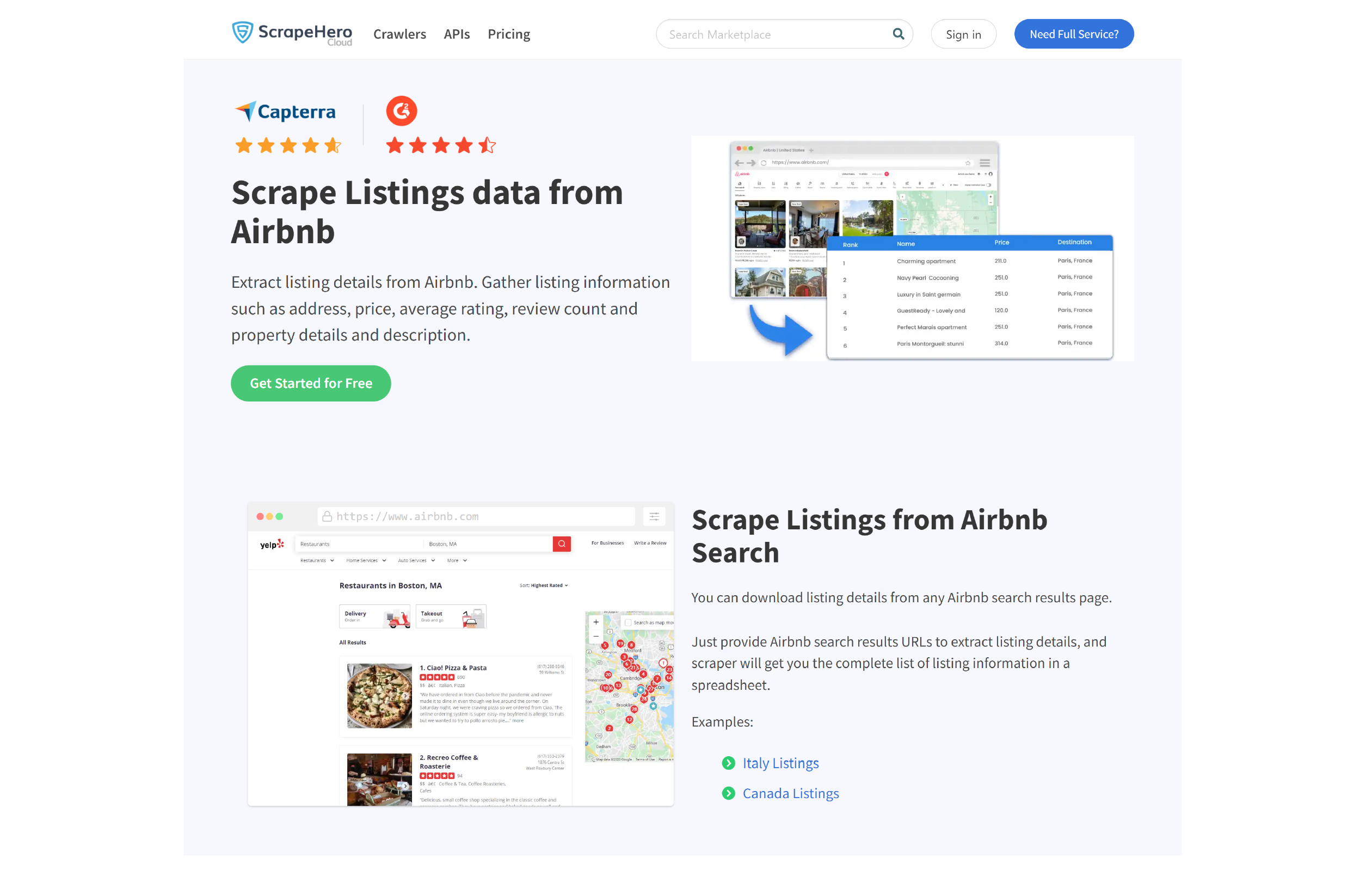 ScrapeHero Airbnb Listings Scraper Homepage