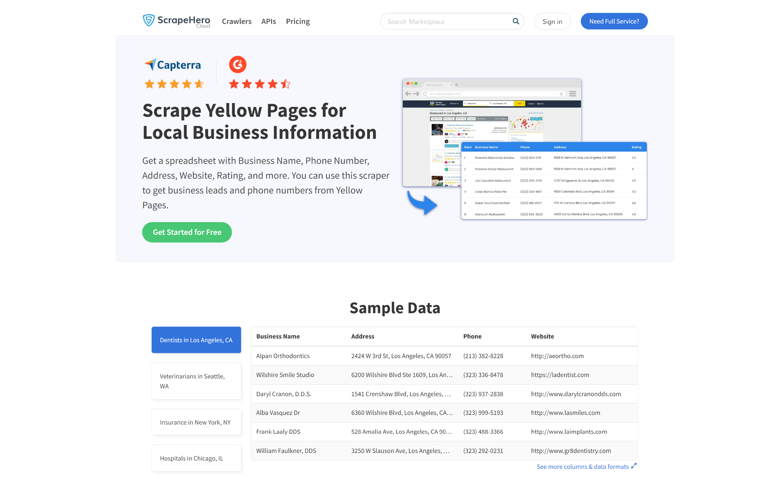 ScrapeHero Yellow Pages Scraper Homepage