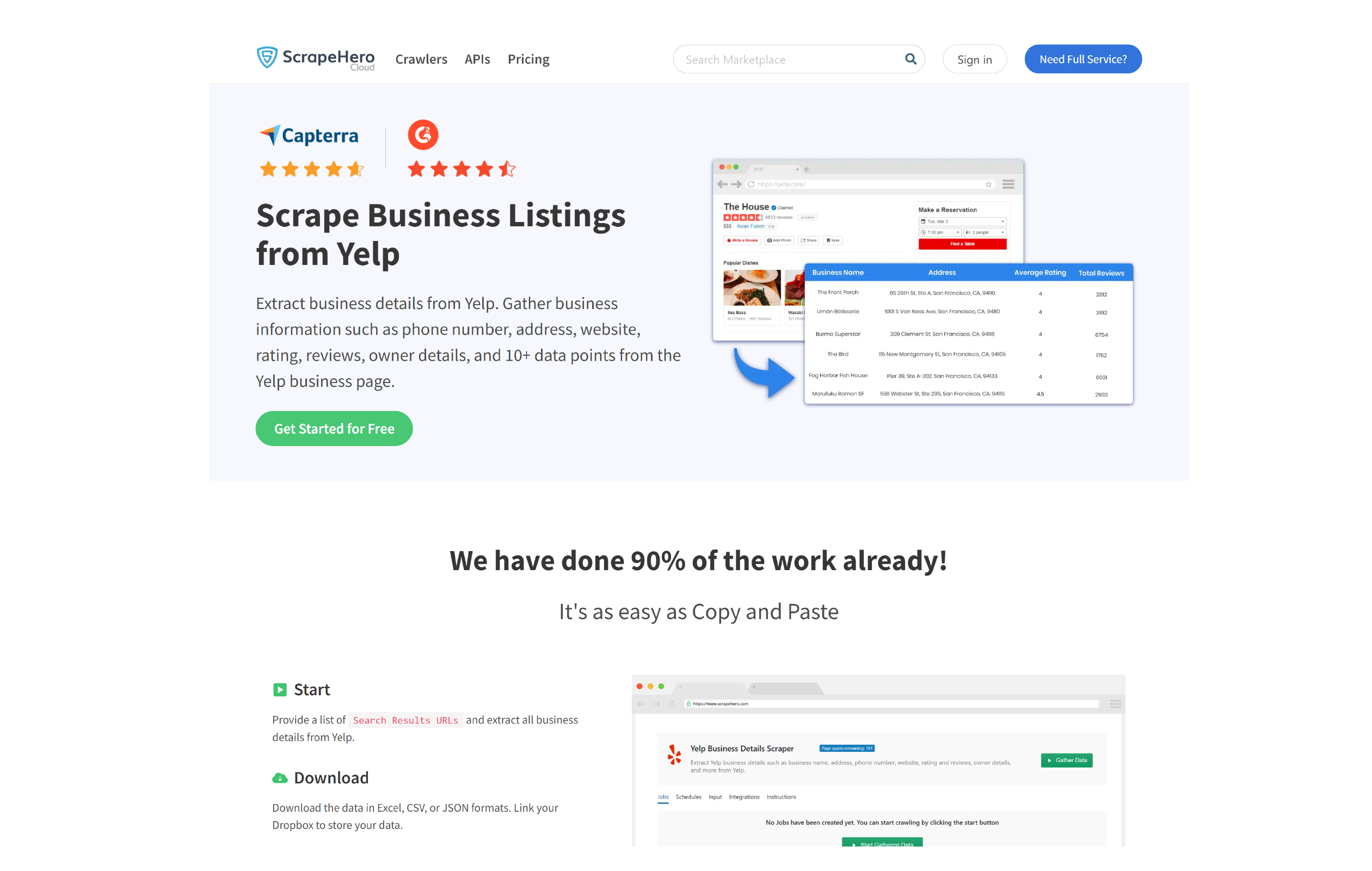 ScrapeHero Yelp Reviews Scraper Homepage