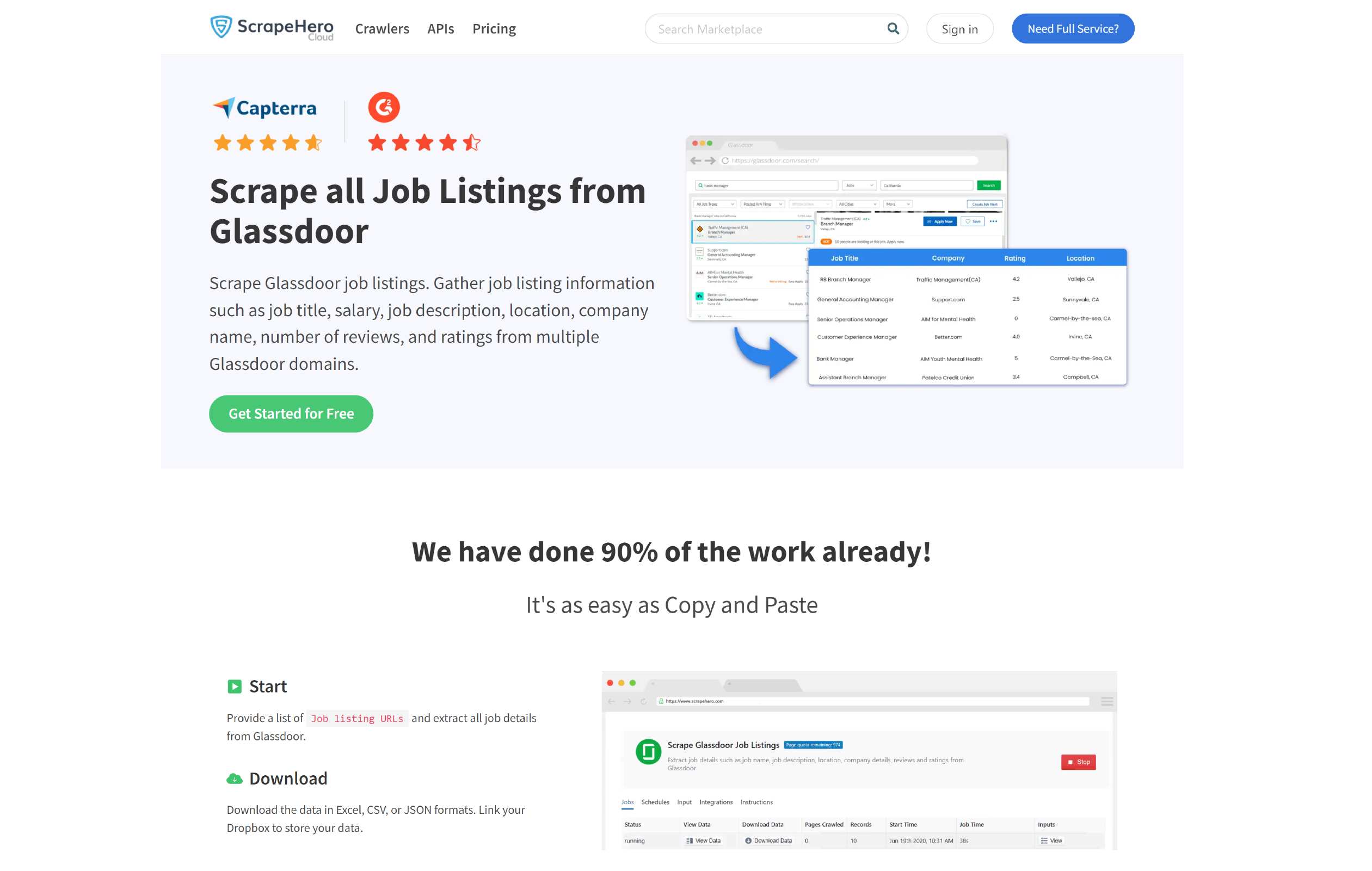  ScrapeHero Glassdoor Job Listings Scraper Homepage