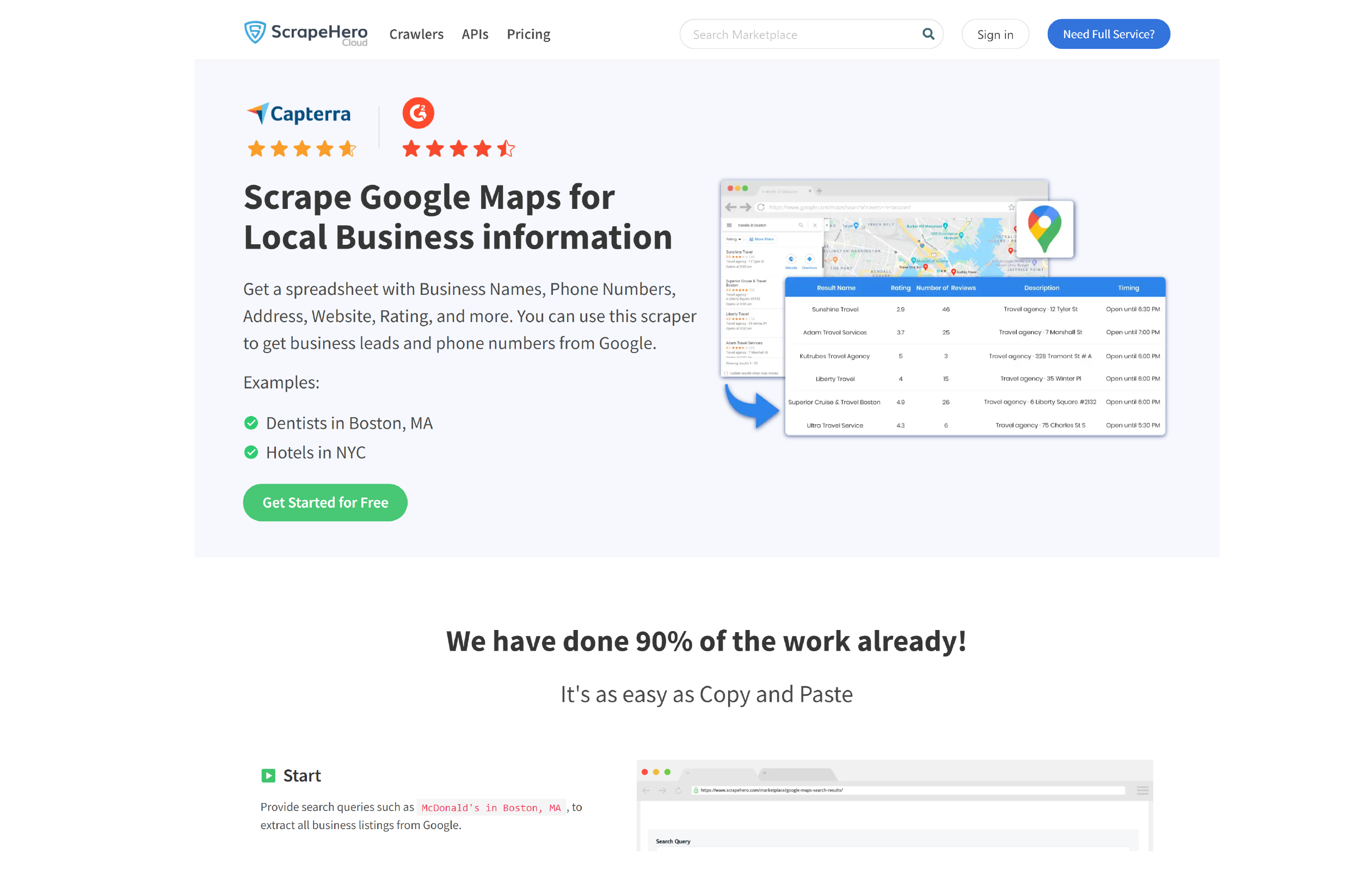 ScrapeHero Google Maps Search Results Scraper Homepage