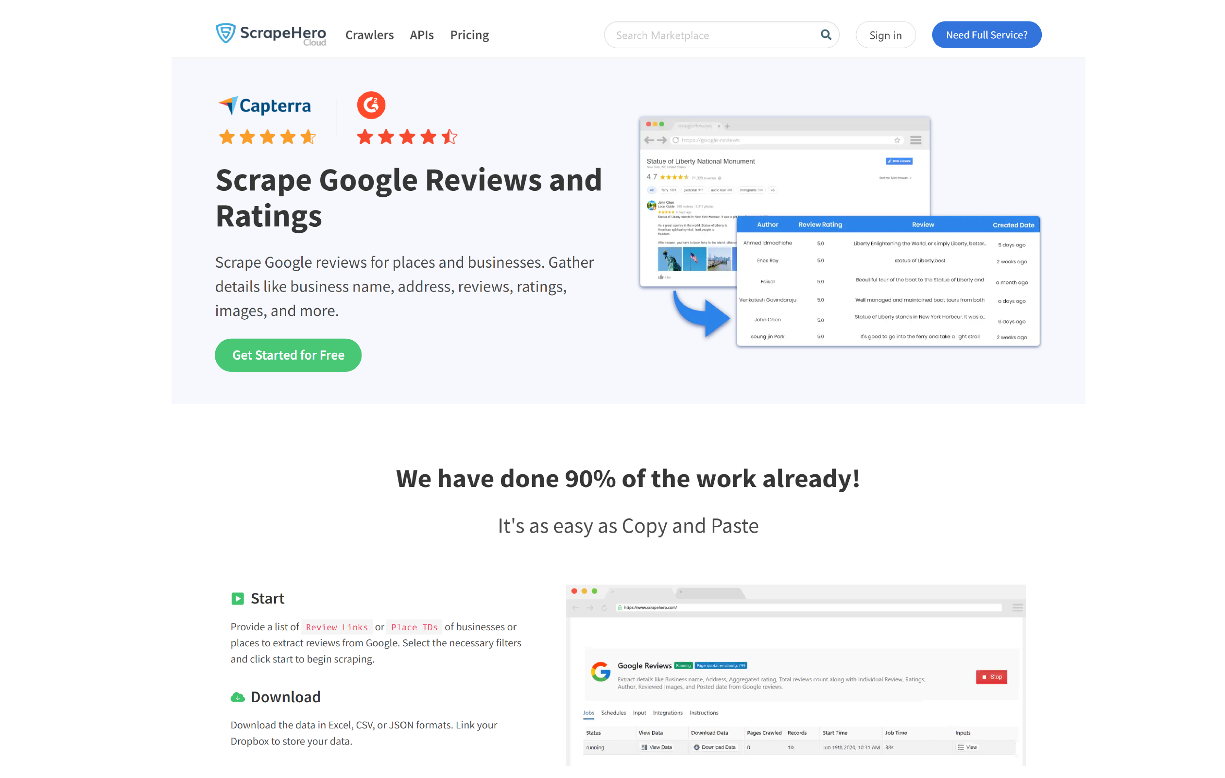 ScrapeHero Google Reviews Scraper Homepage