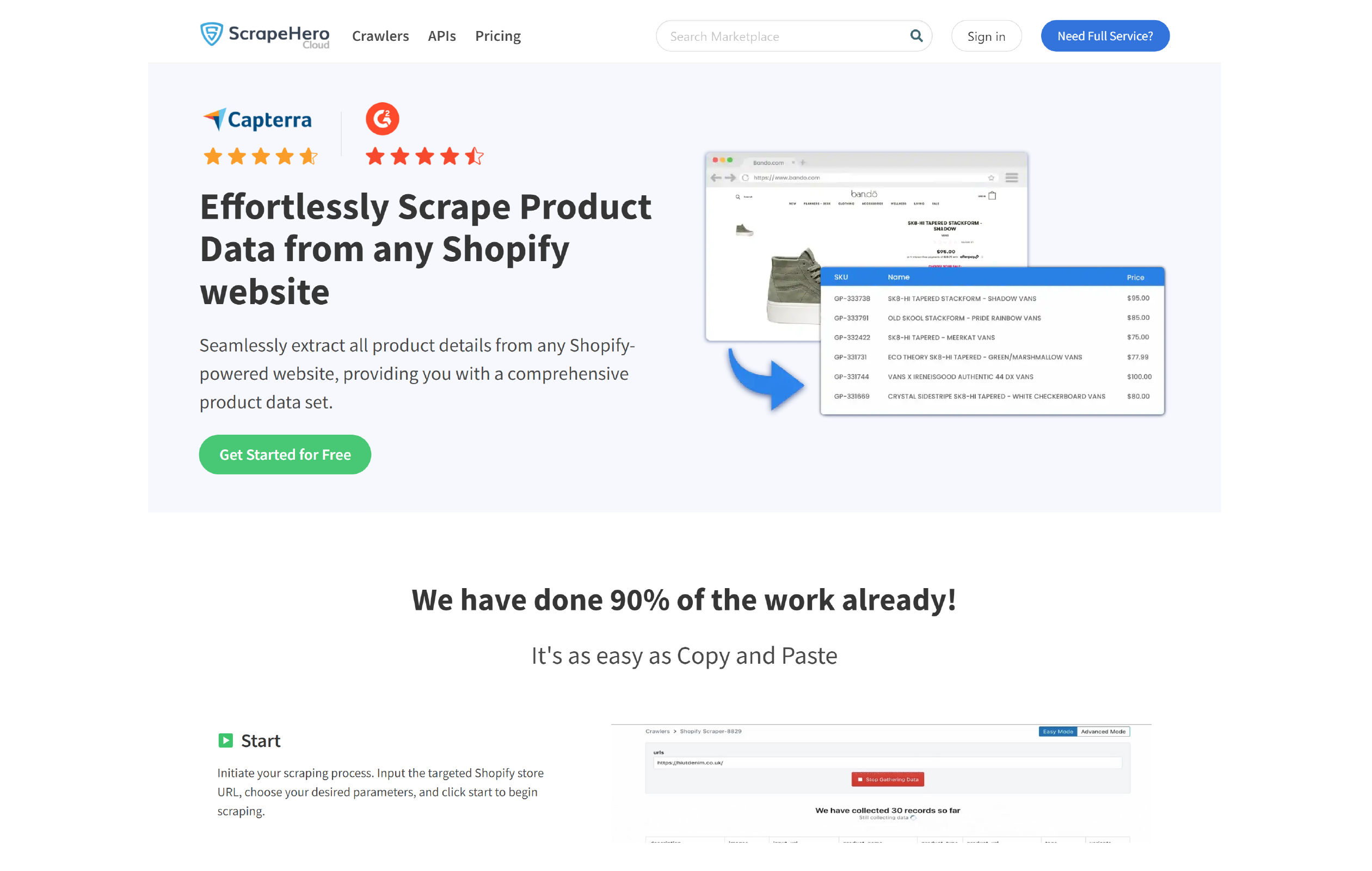 ScrapeHero Shopify Scraper Homepage