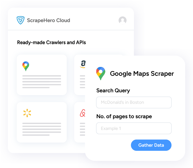 ScrapeHero Cloud’s ready-made web crawlers and APIs that can instantly scrape data from the internet